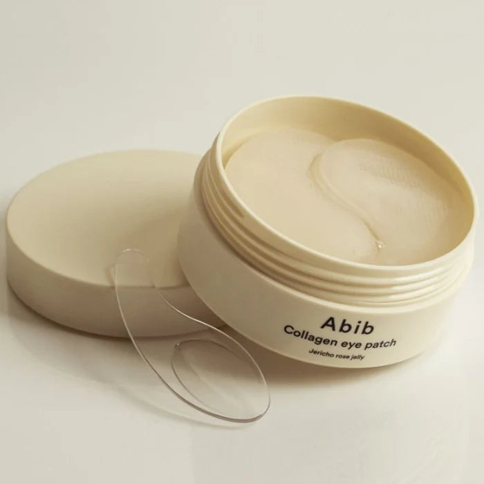 Abib Collagen Eye Patch Jericho Rose Jelly with hydrogel patches exposed.