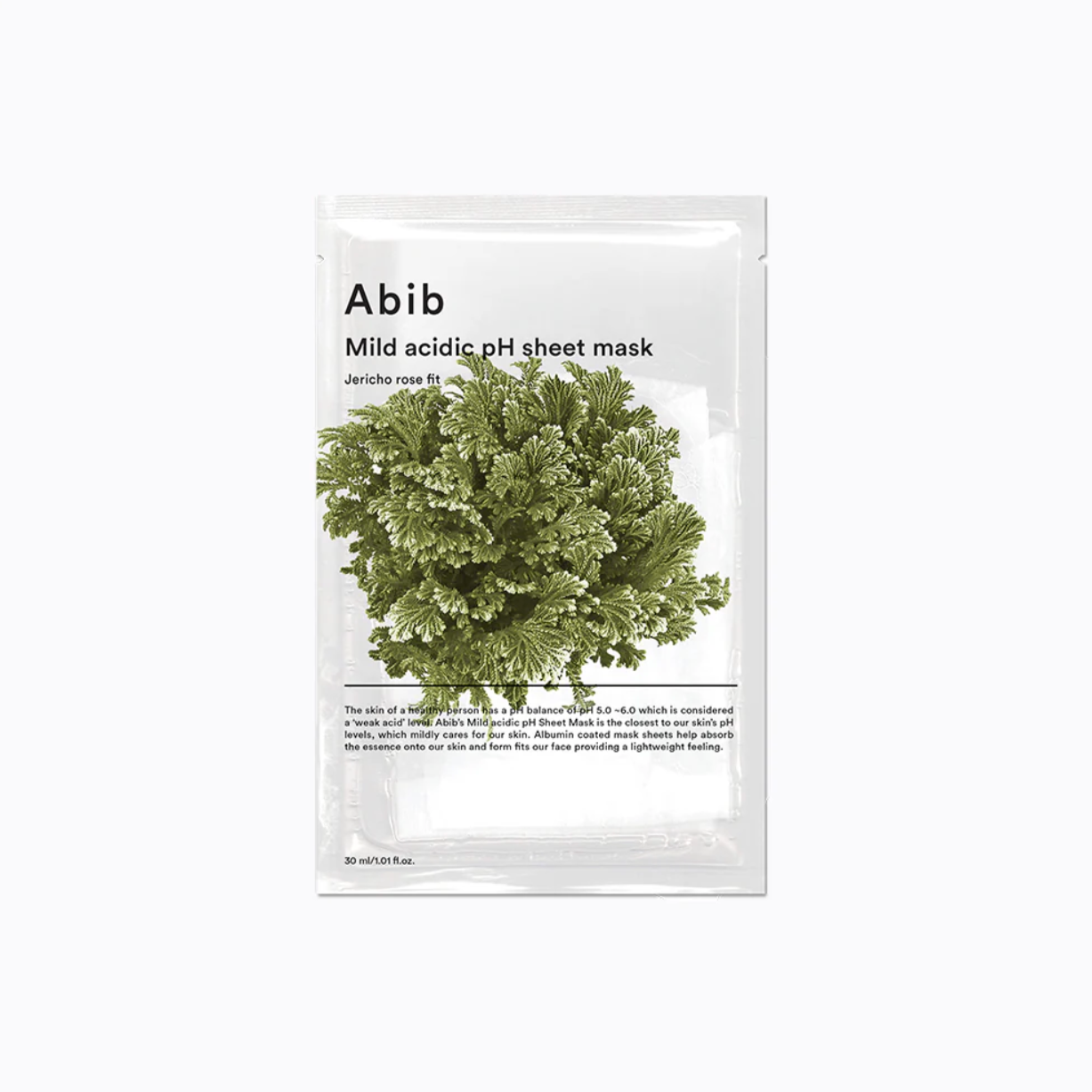 Abib Jericho Rose Fit mild acidic pH sheet mask for deep hydration.