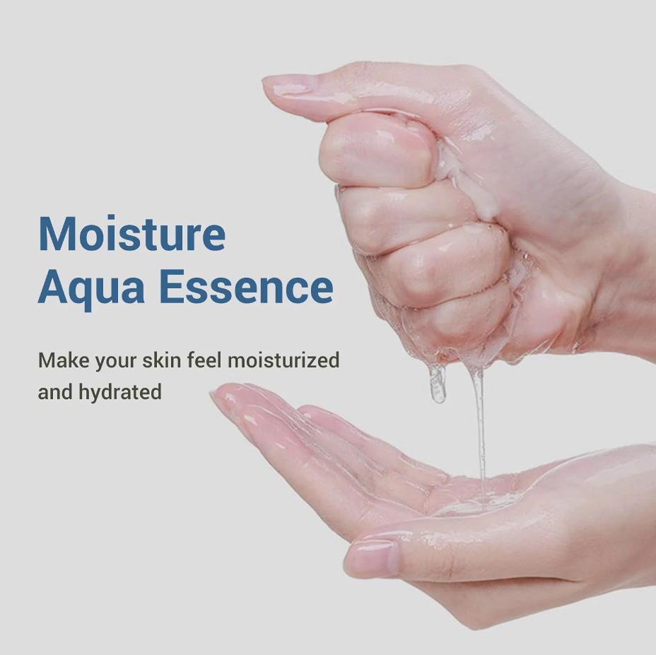Essence from Mediheal Aqua Soothing Mask shown in hand for hydration.