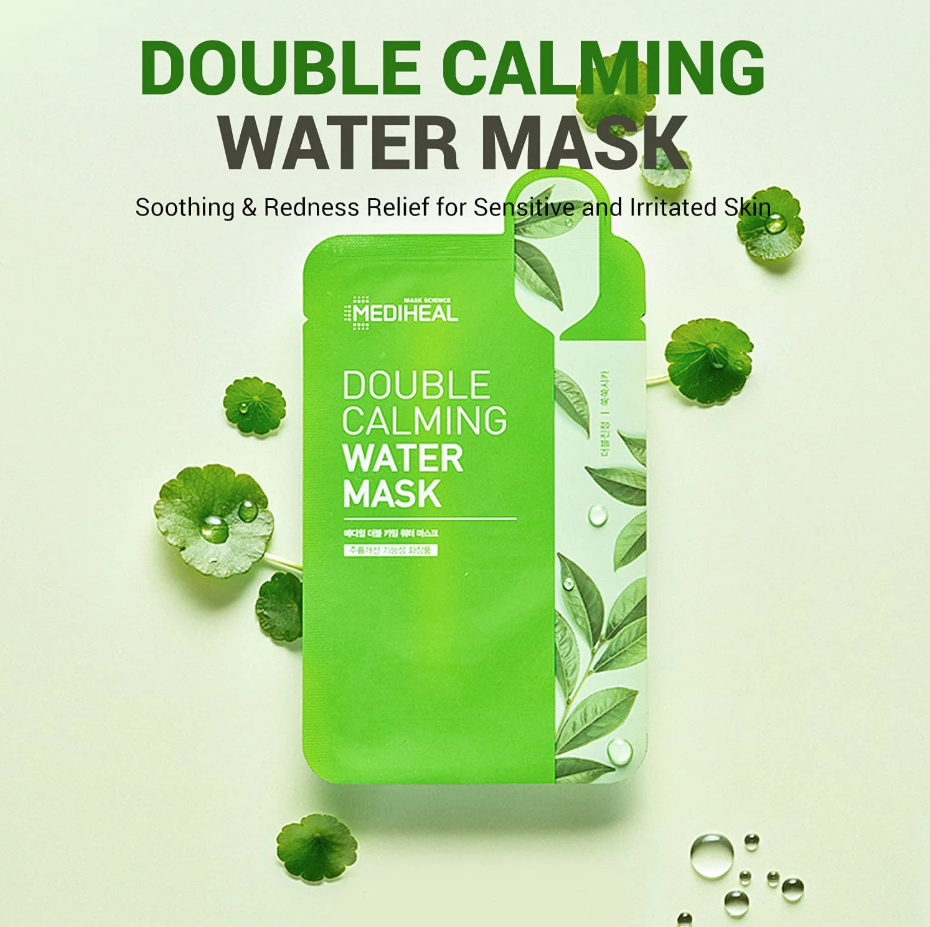 Mediheal Double Calming Mask with centella and artemisia, calming redness and irritation.
