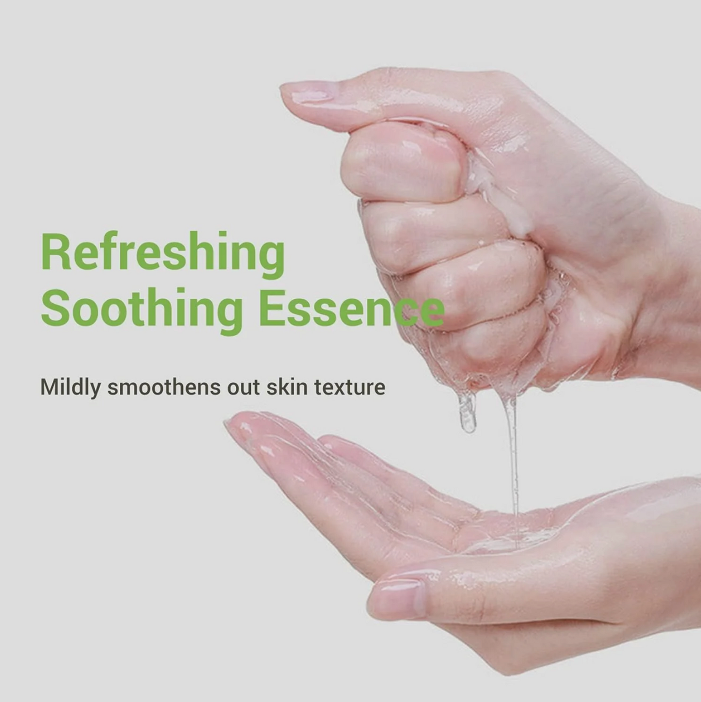 Clear hydrating essence from Cica mask shown being squeezed into hand.