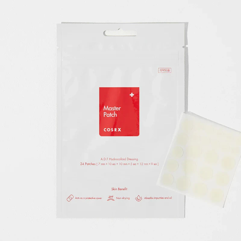 COSRX Master Patch ADF dressing with clear patches shown.