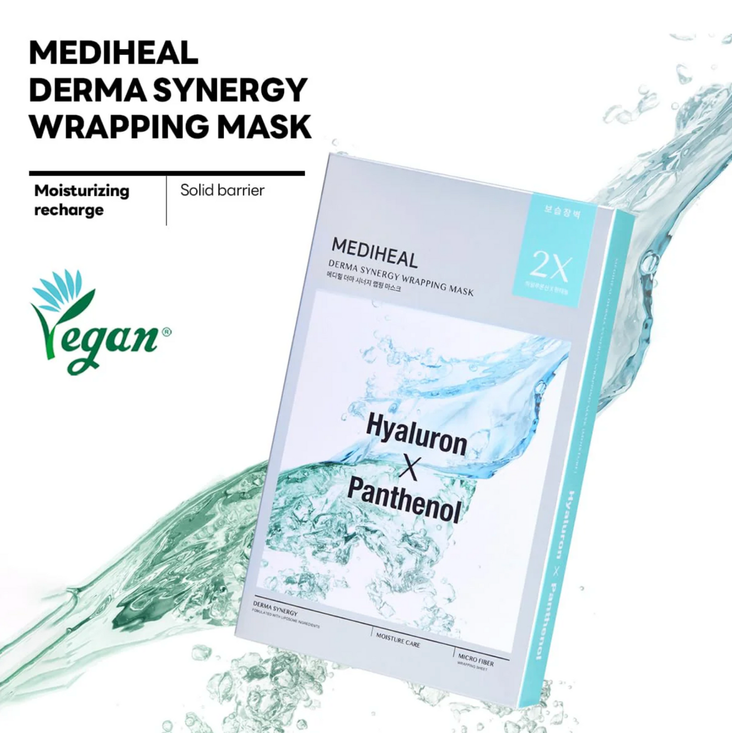 Mediheal Wrapping Mask with Hyaluron and Panthenol, vegan-certified and deeply hydrating.