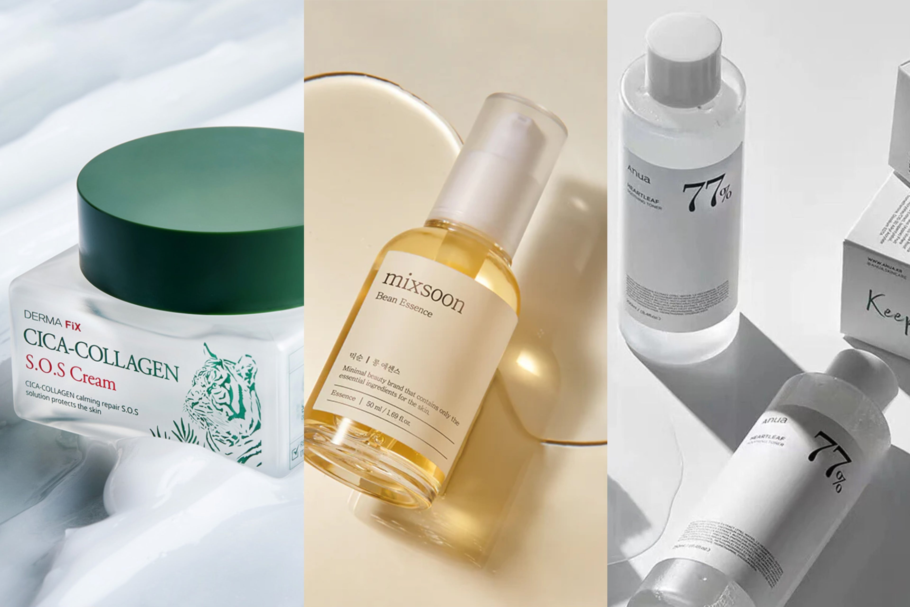 Dermafix collagen cream Mixsoon Bean essence Anua heartleaf toner