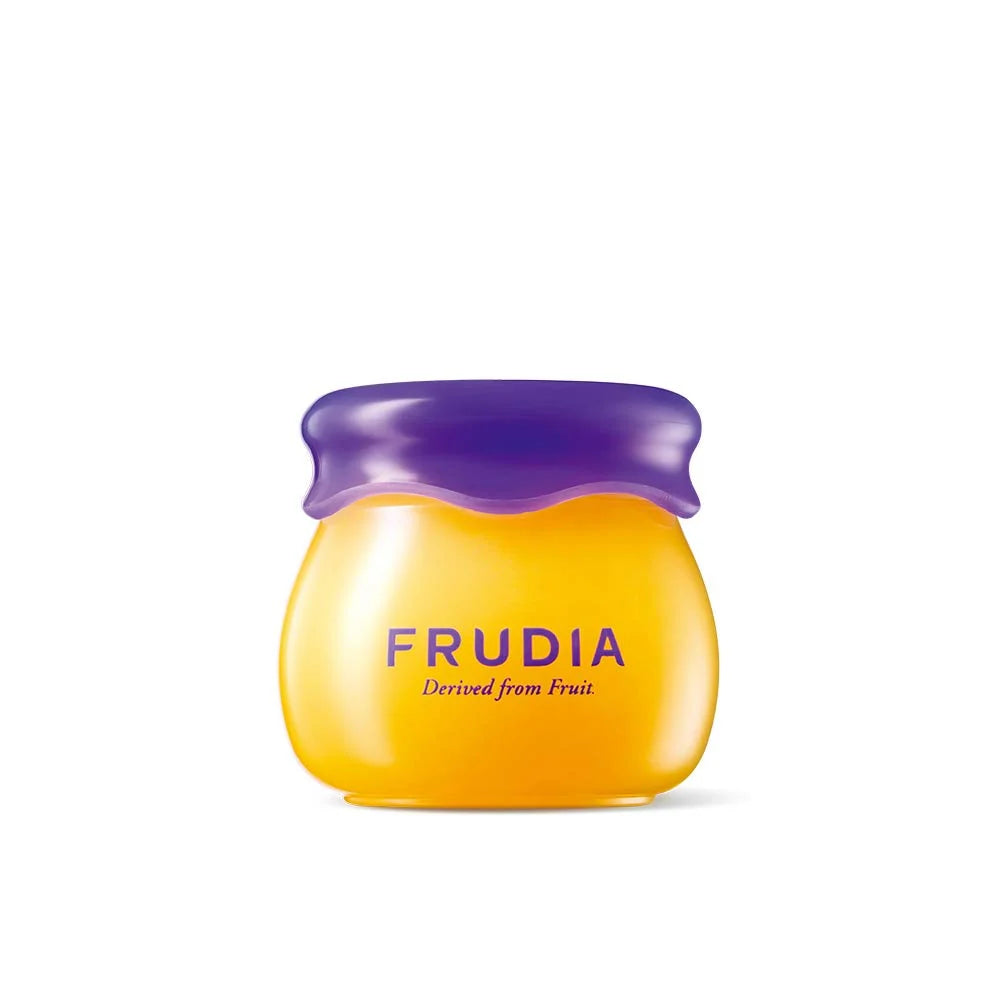 Isolated image of Frudia Blueberry Honey Lip Balm jar on white background.