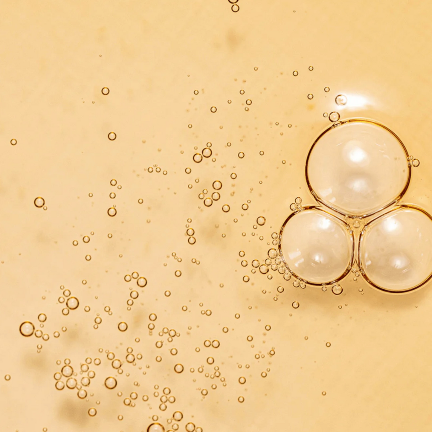 Close-up texture of Beauty of Joseon Ginseng Essence Water showing nourishing golden serum and bubbles.