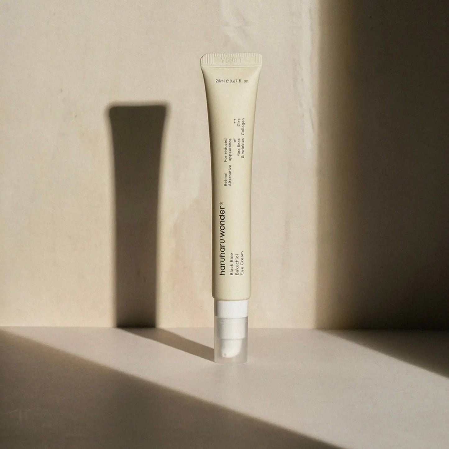 haruharu wonder eye cream tube on shadowed wall