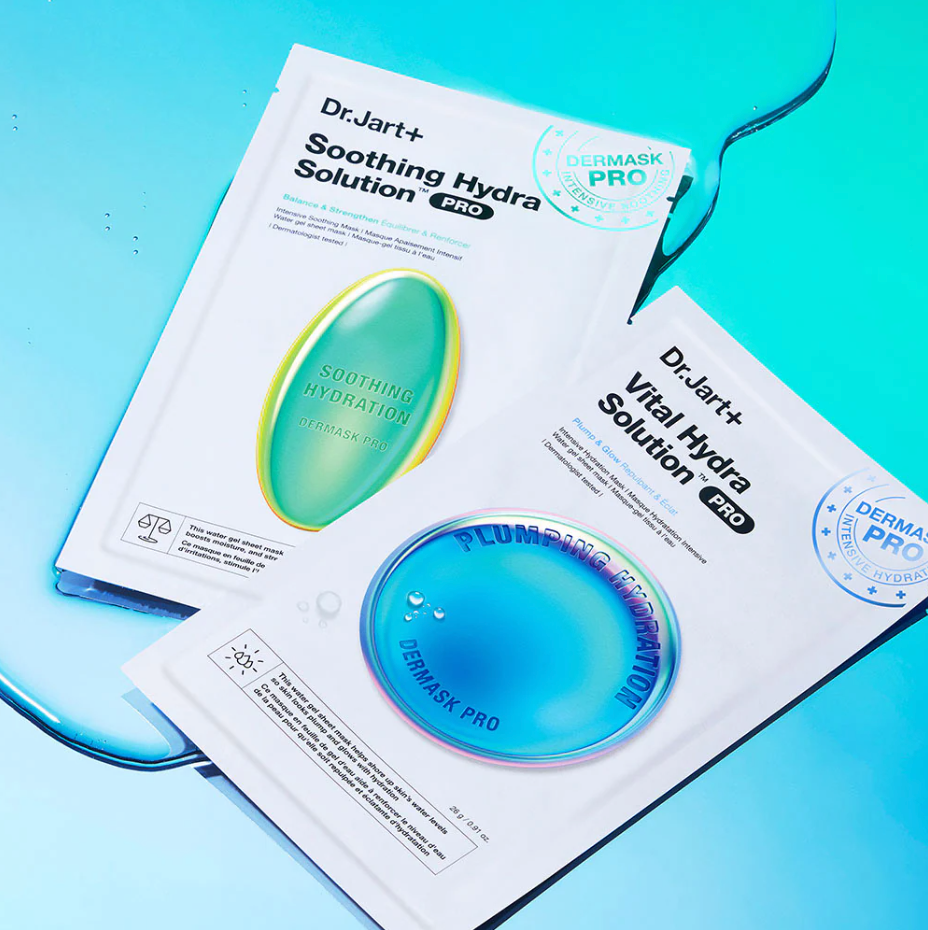 Dr. Jart+ Soothing and Vital Hydra Solution masks provide intense hydration and skin barrier support.