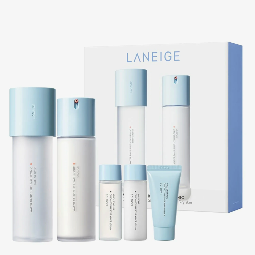 LANEIGE Water Bank Blue Hyaluronic full skincare set with 6 items.