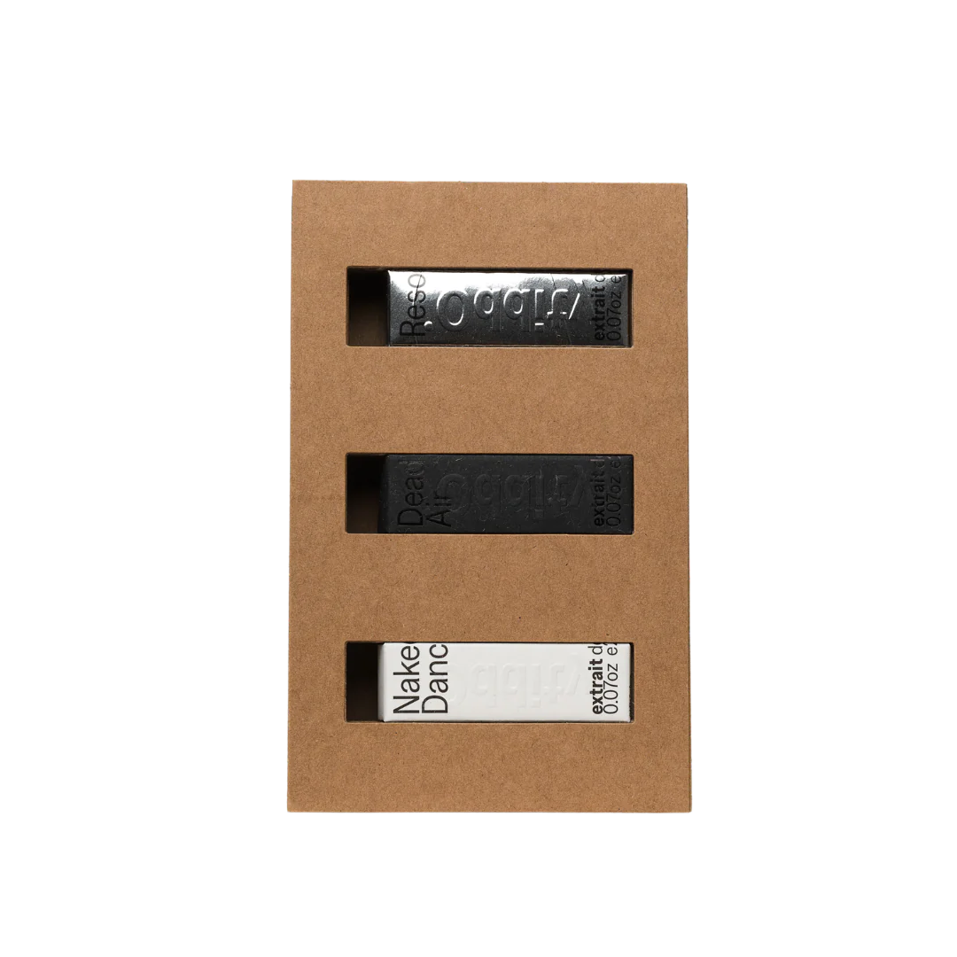 Oddity Discovery Set featuring three boxed mini perfumes: Rose, Dead Air, and Naked Dance.