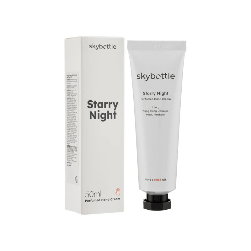 skybottle Starry Night perfumed hand cream with box, lilac ylang ylang jasmine scent.