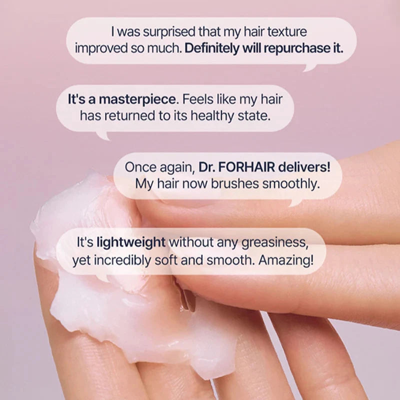 Texture of UNOVE hair treatment shown with user testimonials.