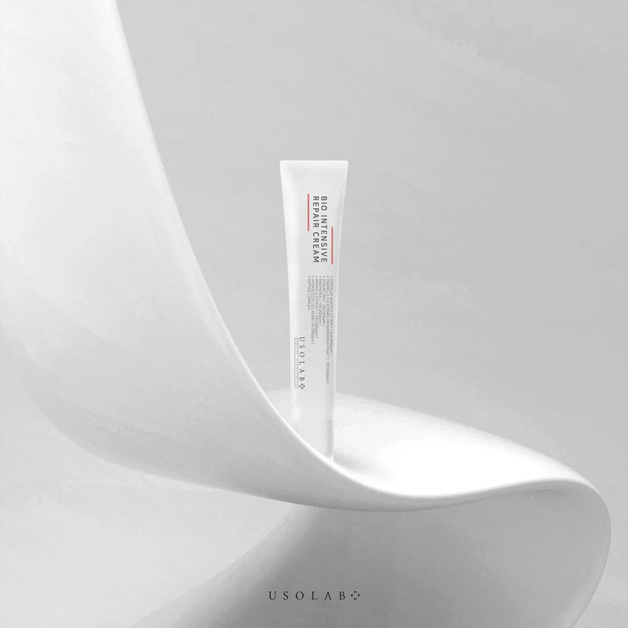 USOLAB BIO Intensive Repair Cream in abstract white sculpture background for skin recovery.