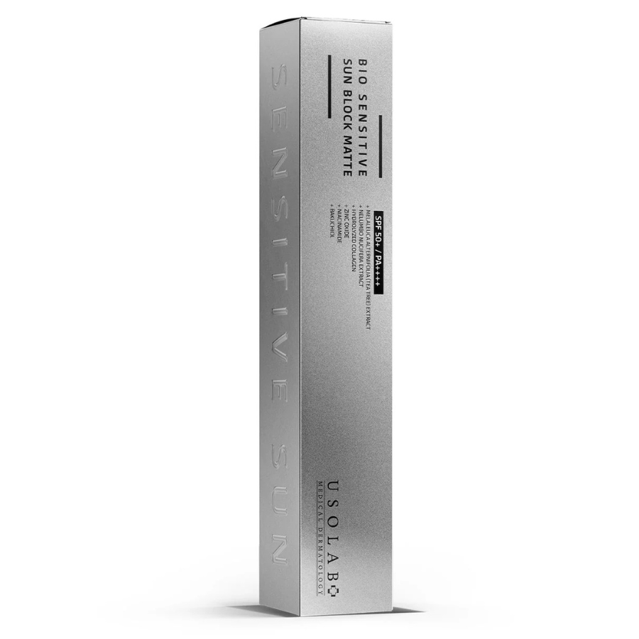 USOLAB BIO Sensitive Sun Block Matte SPF 50+ PA+++ in sleek silver packaging.