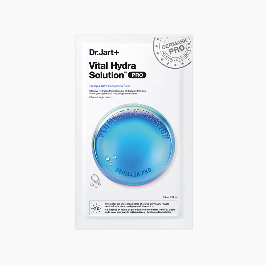 Dr. Jart+ Vital Hydra Solution Pro Mask packaging with plumping hydration effect.