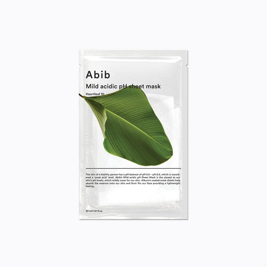 Abib Mild Acidic pH Sheet Mask Heartleaf Fit for calming acne-prone and sensitive skin.