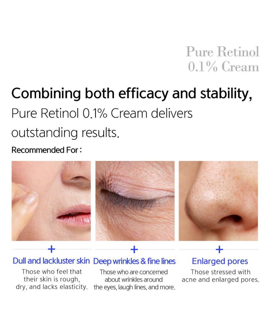 Retinol cream targets dull skin, wrinkles, and enlarged pores for improved skin texture and radiance.
