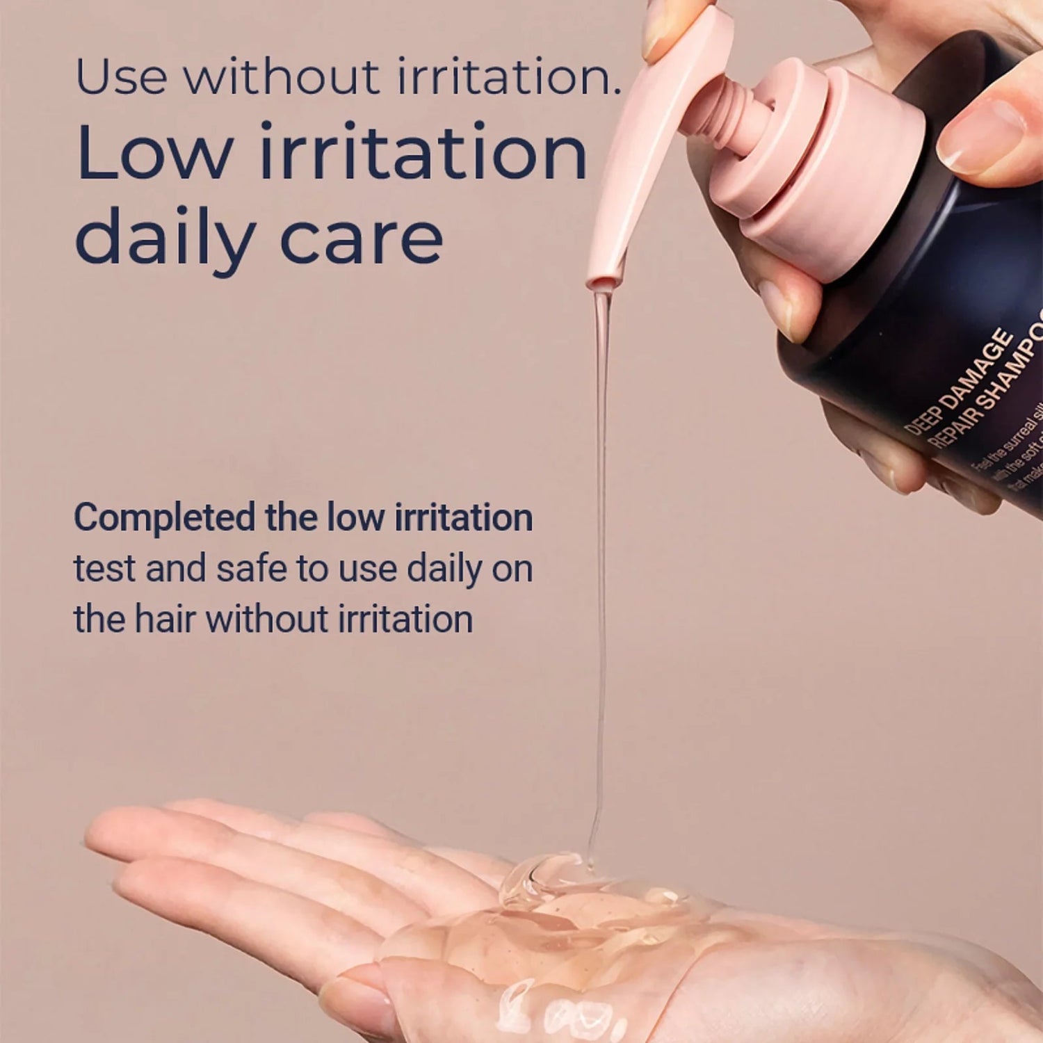 UNOVE shampoo texture dripping from pump, showing clear and smooth serum formula.
